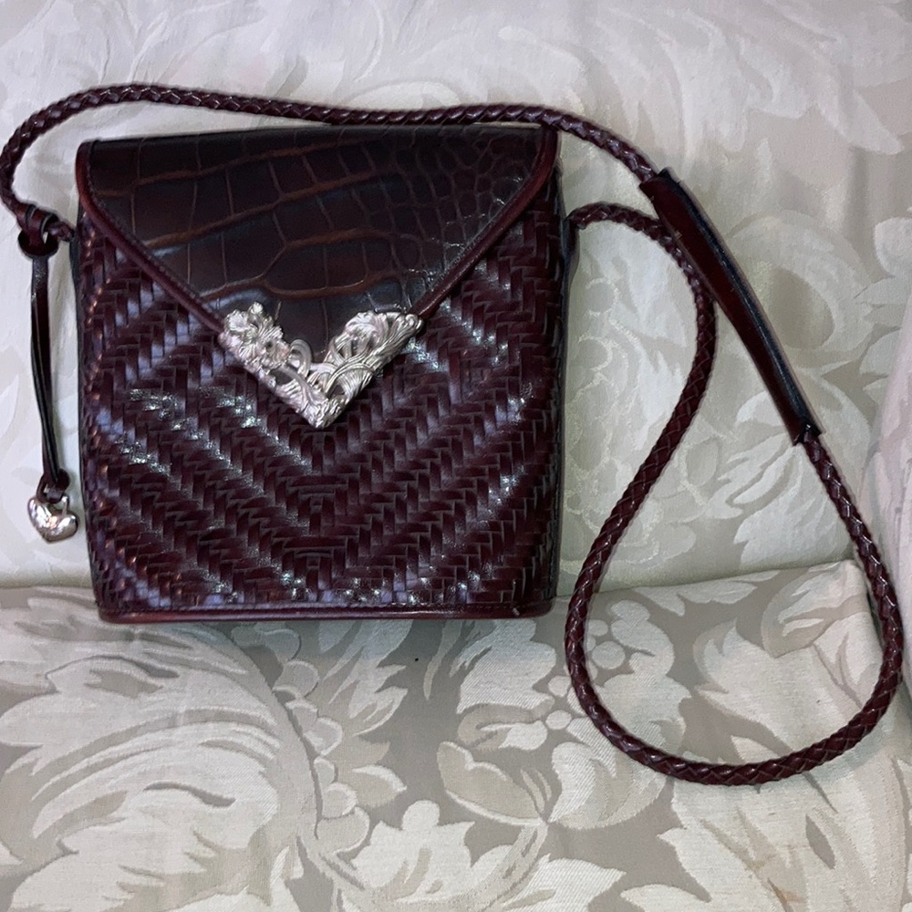 Vintage Brown Faux Leather E Collection Purse Handbag Womens Western Style Strap